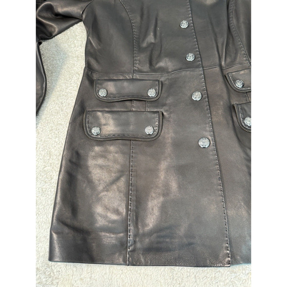 Laundry by Shelli Segal Black Leather Military Style Jacket Womens Size M Y2K - Picture 4 of 9